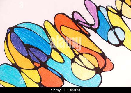 Neurographic drawing colored with colored pencils on white paper Stock Photo