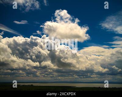 A scenic view of a dramatic cloudy sky over in Neusiedl am See, Austria Stock Photo