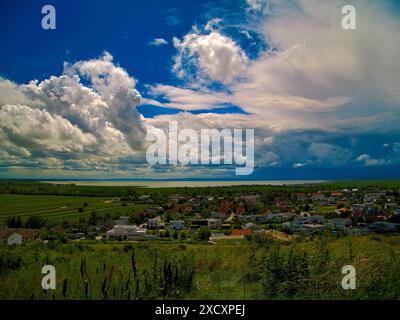 A scenic view of a dramatic cloudy sky over in Neusiedl am See, Austria Stock Photo