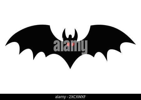 Black silhouette of a bat isolated on white background. Concept of Halloween symbol, wildlife, nocturnal creature, minimalist style, vampire bat. Prin Stock Vector