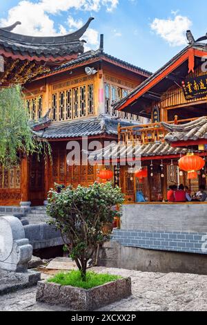 Lijiang, Yunnan Province, China - October 23, 2015: Awesome view of the Old Town of Lijiang. Traditional Chinese authentic buildings. Stock Photo