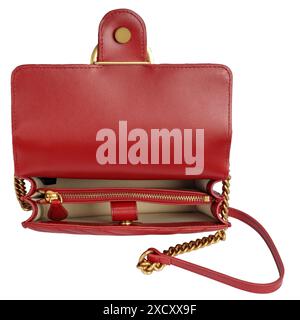 Open Red Leather Purse Top View Stock Photo