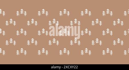 Minimalist White Tree Border Pattern on Terracotta Stock Vector
