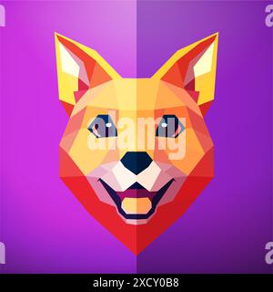 Low polygonal image of a Dog head on a purple background. Vector art, sots art, low poly, cubo-futurism, sticker, cartoon avatar, animal logo, surreal Stock Vector