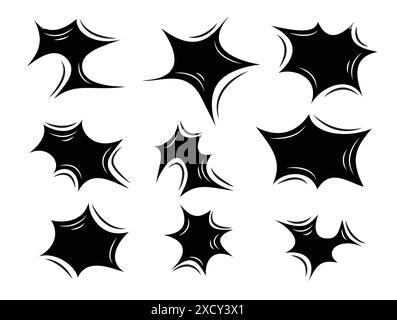 Vector set of comic book windows of different shapes and sizes. Black symbols on a white background. Design elements Stock Vector