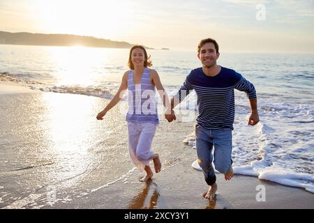 Couple, Beach, Hendaye, Aquitaine, Pyrenees Atlantiques, France, Europe Stock Photo