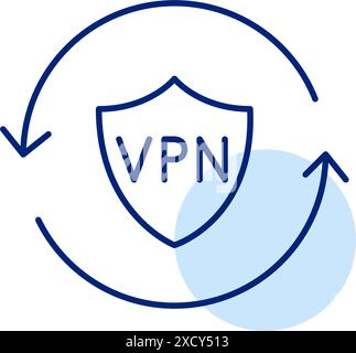 VPN shield and renew arrows. Consistent security and regular updates. Internet user privacy. Pixel perfect vector icon Stock Vector