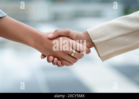 Close-Up of Handshake Between Business Professionals Sealing a Deal or Agreement Stock Photo