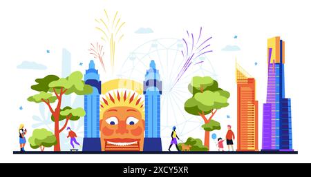 Evening at Luna park - modern colored vector illustration Stock Vector