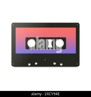 Plastic retro audio cassette, front view, vector illustration. Stock Vector