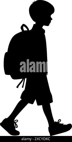 Silhouette of a boy walking with his school backpack. Vector illustration Stock Vector