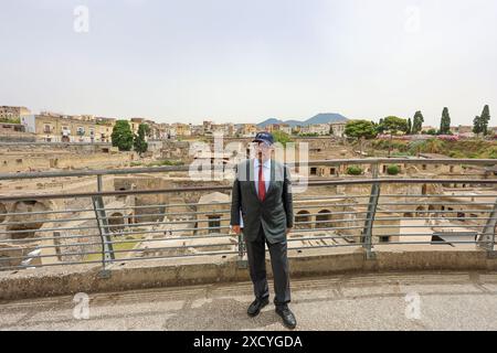 Ercolano, Italy, 19 June 2024. The Minister of Culture, Gennaro Sangiuliano, during the inauguration of the ancient beach inside the archaeological excavations of Ercolano, open to the public for the first time. Stock Photo