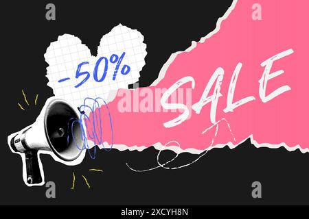 Template for sale, discount pop collage business. Megaphone and space for the inscription. Vector Stock Vector