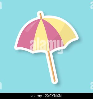 A sunshade on a blue background. An umbrella sticker with a shadow. Stock Vector