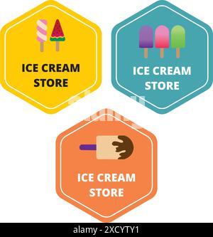 Ice cream store colored banners with bottle and text on a white background Stock Vector