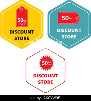 Discount store colored banners with bottle and text on a white background Stock Vector