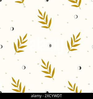 Floral seamless pattern with moon phases. Night sky pattern 2d concept design. Vector endless texture for digital paper, fabric. Stock Vector