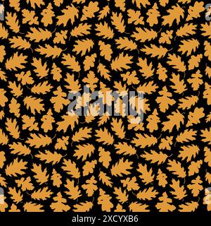 Fall seamless pattern with gold oak leaves silhouettes. Autumn foliage vector repeat pattern textile design, wallpaper, background. Stock Vector