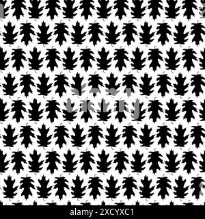 Fall oak leaves seamless pattern. Autumn foliage vector repeat pattern textile design, wallpaper, background, black and white illustration. Stock Vector