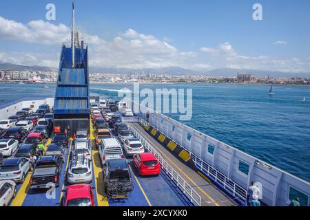 Palma de Mallorca, Spain - 18 May, 2024: Cars on a passenger ferry sailing out of the port of Palma, Balearic Islands, Spain Stock Photo
