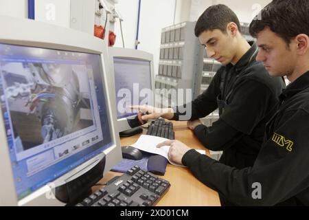 Registration control in production by imaging on touch screen, spindle manufacturing. Mendaro, Gipuzkoa, Euskadi, Spain Stock Photo
