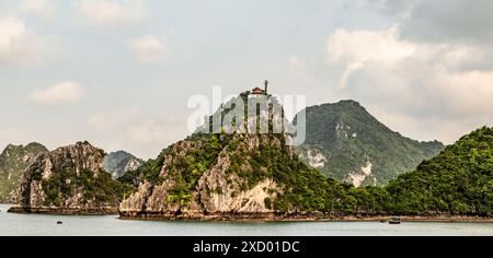 Stunning Ti Top Island in heart of the Alluring Long Bay, Vietnam. Astounding, Breathtaking, Compelling, Glorious, Intriguing, Incredible,Jaw-dropping Stock Photo