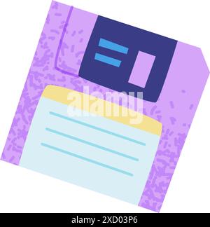 90s floppy disk. Bright multicolour hand drawn object. Vector illustration in trendy flat style Stock Vector