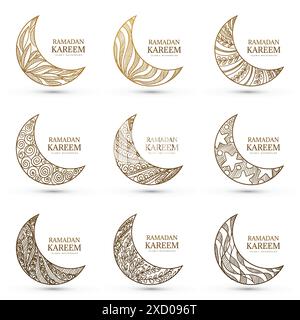 Hand draw ramadan kareem moon set sketch design Stock Vector