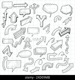 Hand drawn cartoon doodle speech bubbles and arrow sketch design Stock Vector