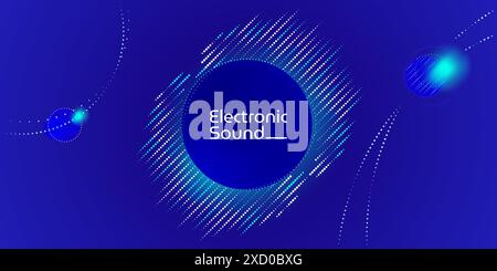 Abstract concept for electronic music, sounds. Neon wave Illustration, vector with curves, line, dot Stock Vector