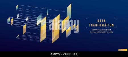 Illustration of abstract stream information. Cyberpunk, big data and cybersecurity. Cyberspace, blockchain transactions. Connection, AI, data transfer Stock Vector