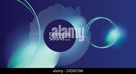 Abstract concept for electronic music, sounds. Neon wave Illustration, vector with curves, line, dot Stock Vector