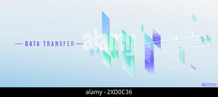 Illustration of abstract stream information. Cyberpunk, big data and cybersecurity. Cyberspace, blockchain transactions. Connection, AI, data transfer Stock Vector