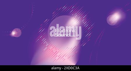 Abstract concept for electronic music, sounds. Neon wave Illustration, vector with curves, line, dot Stock Vector