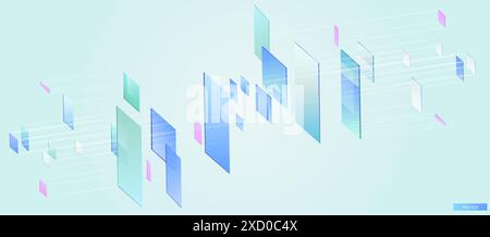 Illustration of abstract stream information. Cyberpunk, big data and cybersecurity. Cyberspace, blockchain transactions. Connection, AI, data transfer Stock Vector