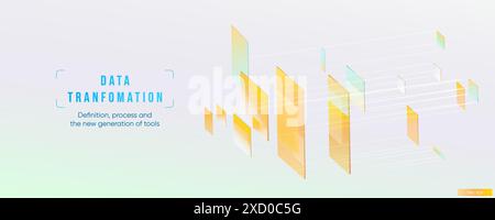 Illustration of abstract stream information. Cyberpunk, big data and cybersecurity. Cyberspace, blockchain transactions. Connection, AI, data transfer Stock Vector
