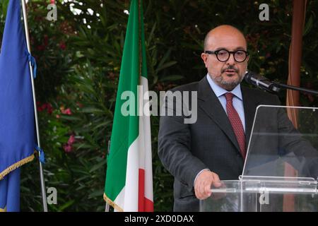 Herculaneum, Italy. 19th June, 2024. Ercolano - Ercolano 19-06-2024 The Minister of Culture Gennaro Sangiuliano at the archaeological park for the reopening of the ancient city beach. (Neaphoto Valeria Gigliano) Editorial Usage Only Credit: Independent Photo Agency/Alamy Live News Stock Photo