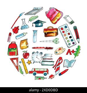 Realistic object watercolor back to school background Stock Vector