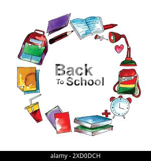 Realistic object watercolor back to school background Stock Vector
