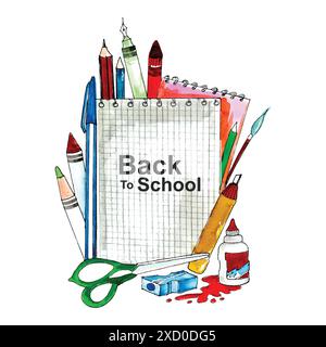Back to school background with school object watercolor Stock Vector