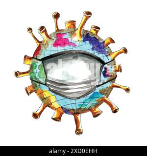 Earth planet wearing virus protection mask background Stock Vector