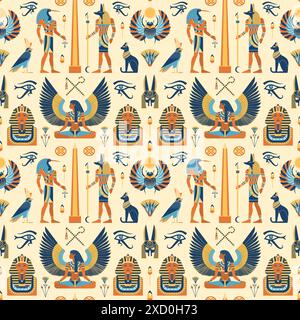 Egypt Pattern with Gods and Magic Symbols Stock Vector