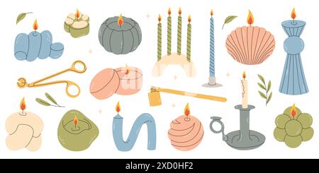 Various Candles. Different shapes and sizes.  Stock Vector