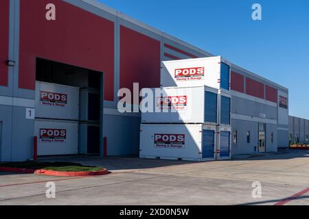 Houston, Texas, USA - March 13, 2022: PODS containers at one of their facilities in Houston. Stock Photo