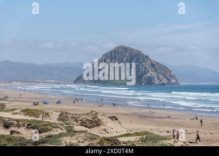 Morro Rock seen from Morro Strand State Beach. Morro Bay, California. Stock Photo