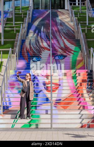 STRICTLY EMBARGOED UNTIL Thurs 20th June 6am. Wembley Park, London, UK. 19th June 2024. To mark Taylor Swift's record breaking eight shows at London's Wembley Stadium on her 'The Eras Tour', the 'Swiftie Steps' artwork has been unveiled. Credit: Amanda Rose/Alamy Live News Credit: amanda rose/Alamy Live News Stock Photo