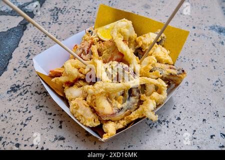 Traditional apulian mixed fried fish with octopus Stock Photo