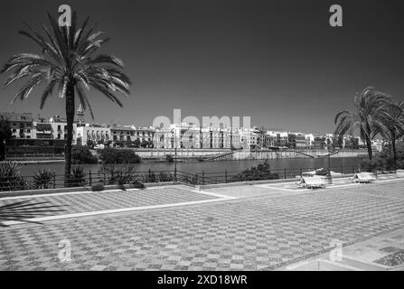 View across the Guadalquivir river to Triana, Seville, Andalusia, Spain Stock Photo