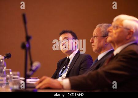 Geneva, Switzerland. 1st Jan, 2000. Prof. Rehman (L) exposes the horrifying details of the 1988 massacreÂ of 30,000 political prisoners, most of whom were members and sympathizers of the Mujahedin-e Khalq (PMOI/MEK),Â and underscores the chilling reality that today's events in Iran are inextricably linked to a history of unaddressed crimes, fostering a persistent culture of impunity. At a Press conference in Geneva, UN experts and a former UN judge expose the horrifying details of the 1988 massacreÂ of 30,000 political prisoners, most of whom were members and sympathizers of the Mujahedin-e Stock Photo