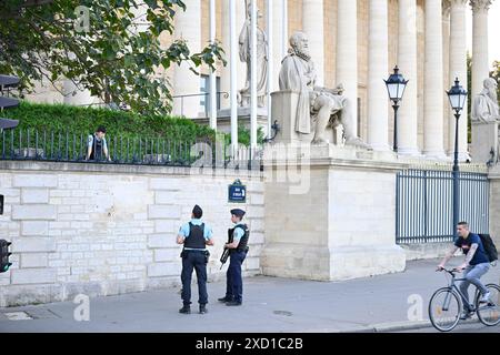 Paris, France. 12th June, 2024. Police officers with uniform ensuring security in Paris, France on June 12, 2024. French national policemen in action. Credit: Victor Joly/Alamy Live News Stock Photo